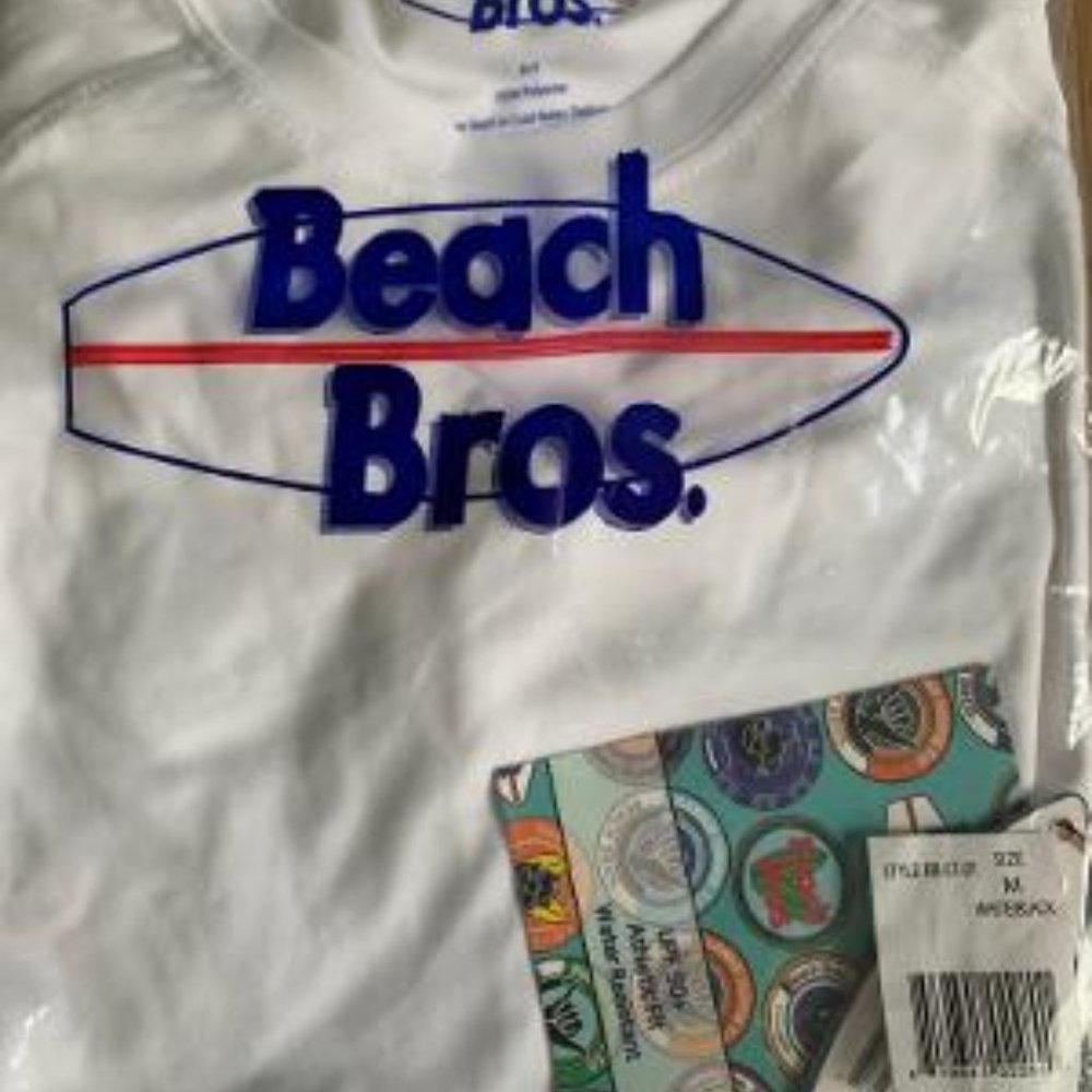 Swim Shirt -Short Sleeve Quick Dry White/Black Med - Picture 3 of 4